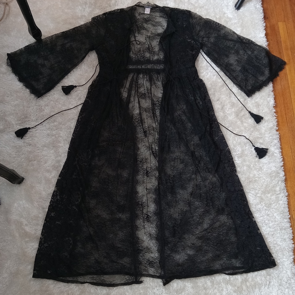 Women's VENUS Eyelash Lace Trim Duster, Size L
